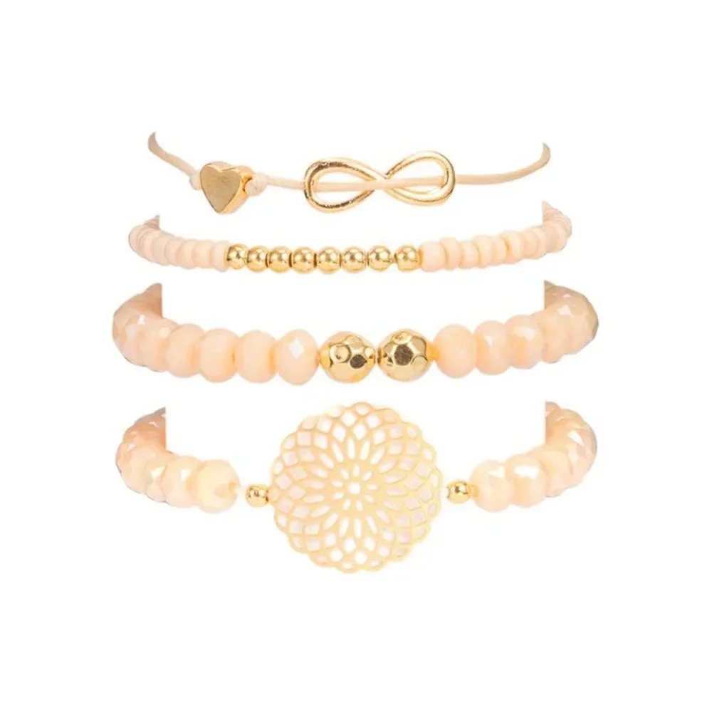 Sweet Peach Gold Stacked Beaded Bracelets